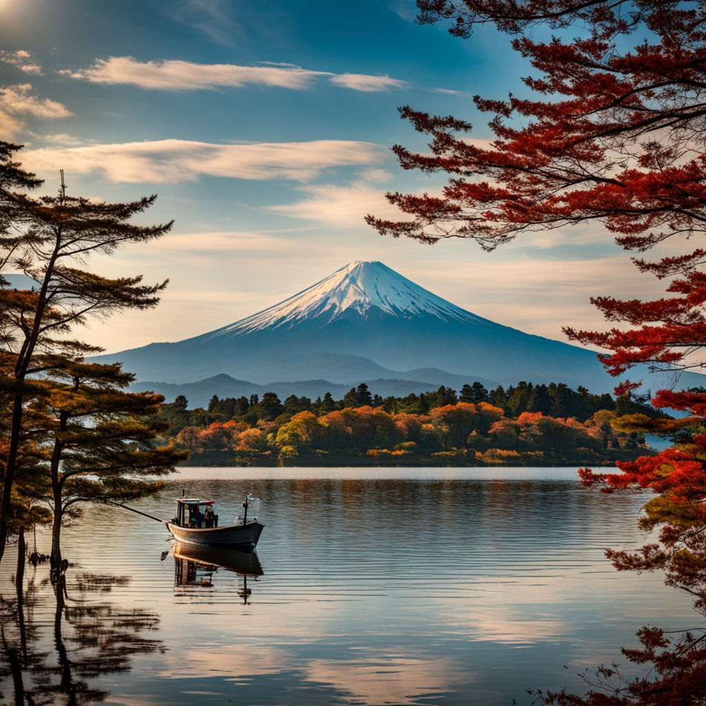 Fishing  Kawaguchiko Lake, with Mt Fuji in the backdrop