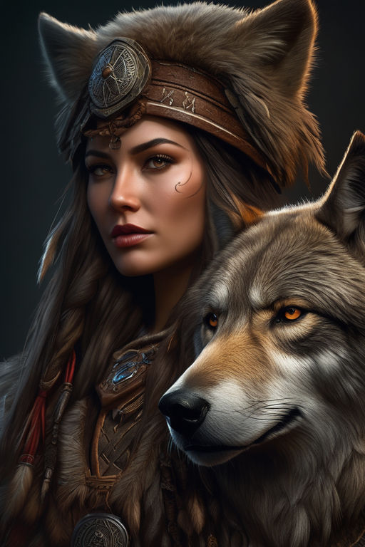 girl half indian and wolves