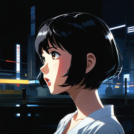 detailed anime girl with white short hair side profile with black  background - Playground