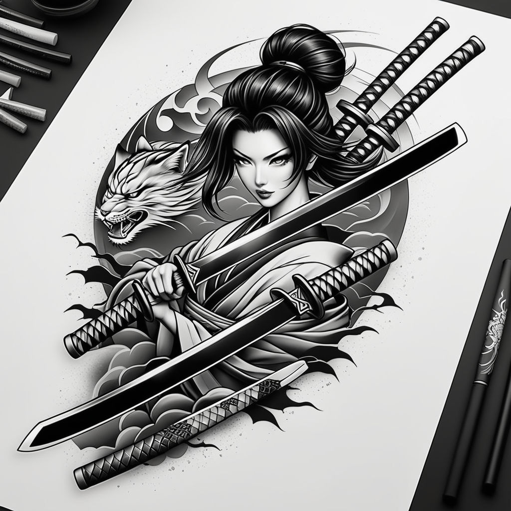 AI Art: white samurai girl & white dragons 07 by @UminChu | PixAI