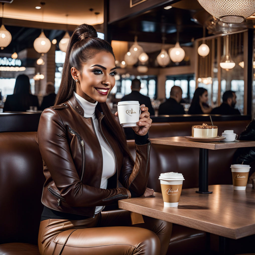 Dark Arabic woman in beige leather leggings - Playground