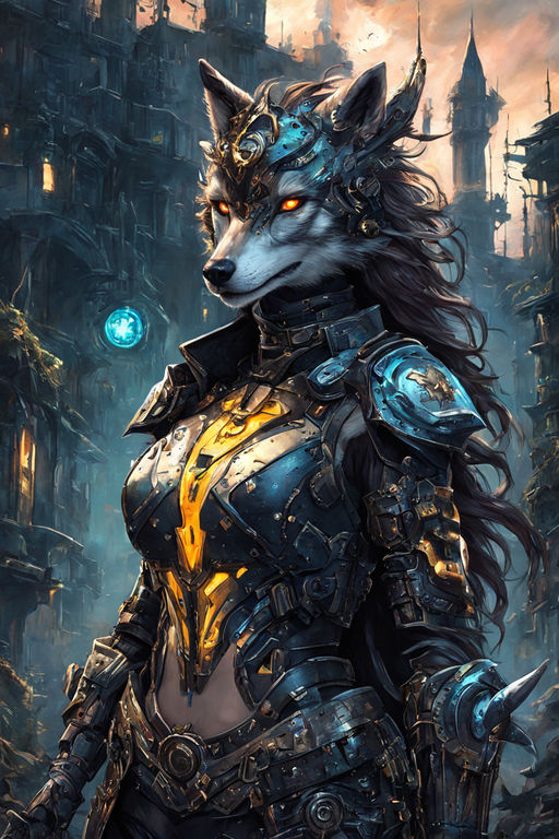 Image of a female anthropomorphic wolf furry, she has black fur