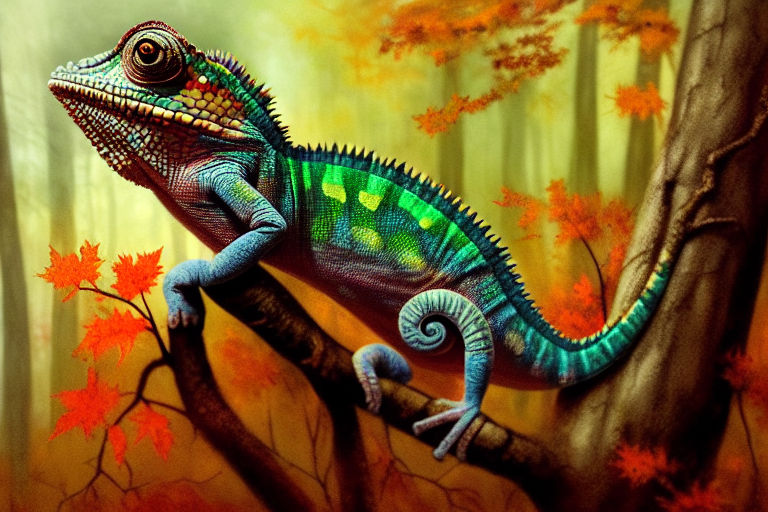 Green Chameleon on Four Legs - Exotic Reptile Image, AI Art Generator