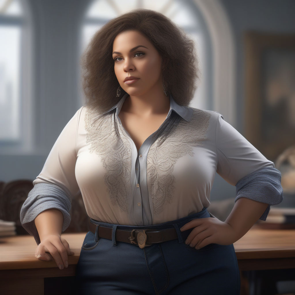 This full length digital portrait depicts a voluptuous African American  woman with 34-inch waist - Playground