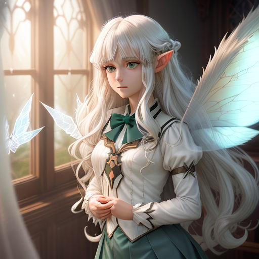 anime girl with silver hair and wings