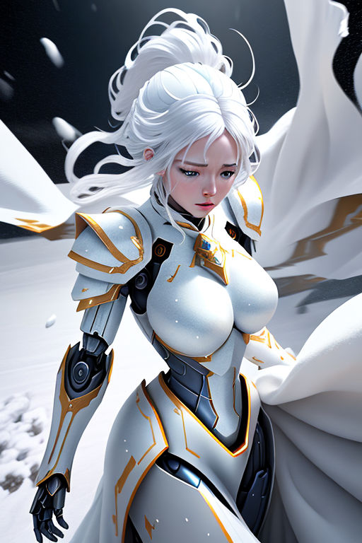 prompthunt photo of anime girl on a mothership warframe armor beautiful  face scifi nebula futuristic background galaxy raytracing dreamy  focused sparks of light pure long white hair blue cyborg eyes glowing  8