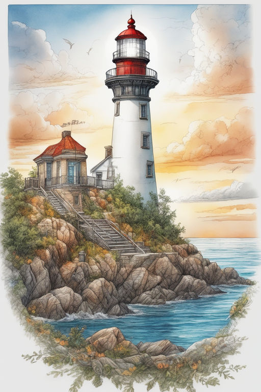 Hand drawn sketch of a lighthouse in color Vector Image