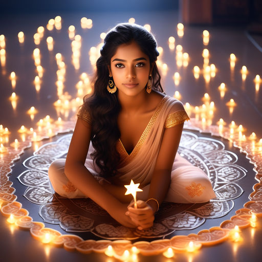 Premium Photo | Beautiful indian girl holding diya on diwali festival  night, top view.selective focus