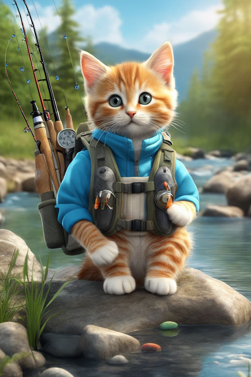 Cat Looks Fishing Rod Float Evening Stock Photo 2115139307