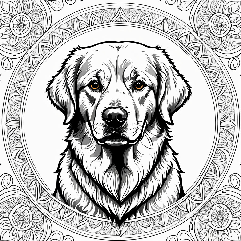 golden retriever clipart black and white