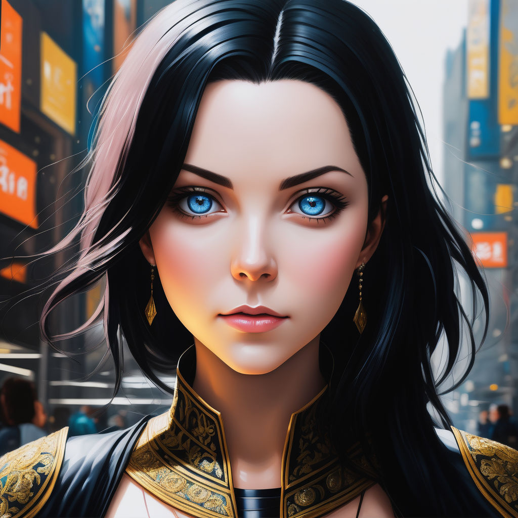 ai art,oil painting,character design,cute,blue eyes,black hair