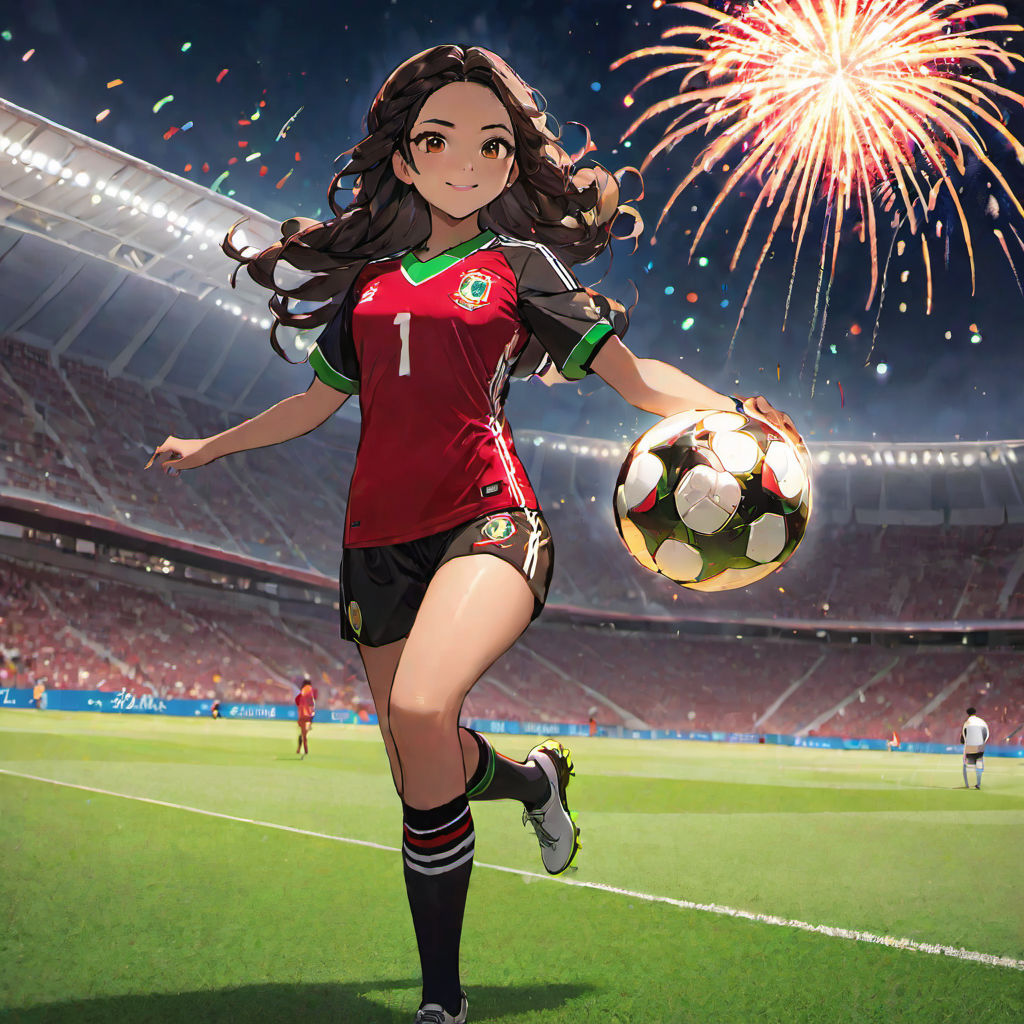 Soccer player, hot, girl, long brown hair, brown eyes, anime, big