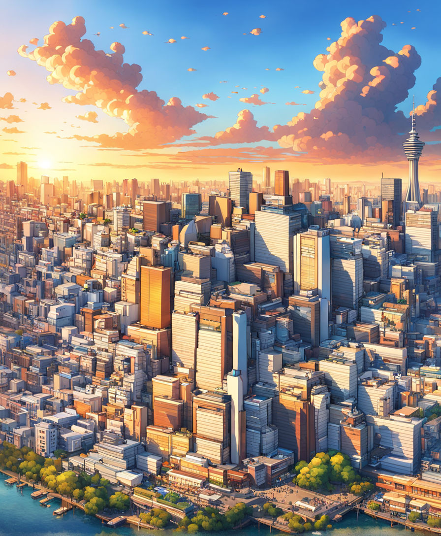 Beautiful City Skyline View of West Hollywood Still in the Style of Studio  Ghibli, Anime Showing House Flying through a City. Stock Illustration -  Illustration of landmark, landscape: 275027275