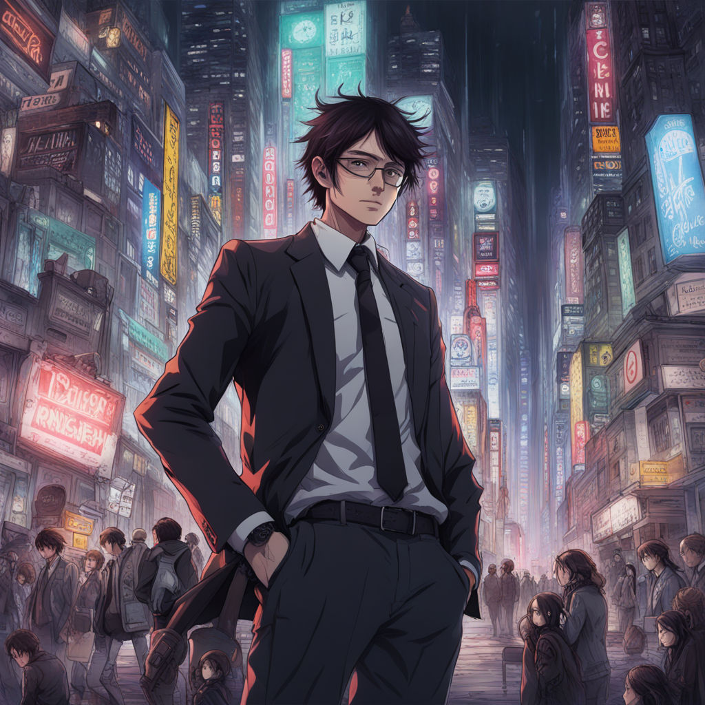 Anime male in dark city