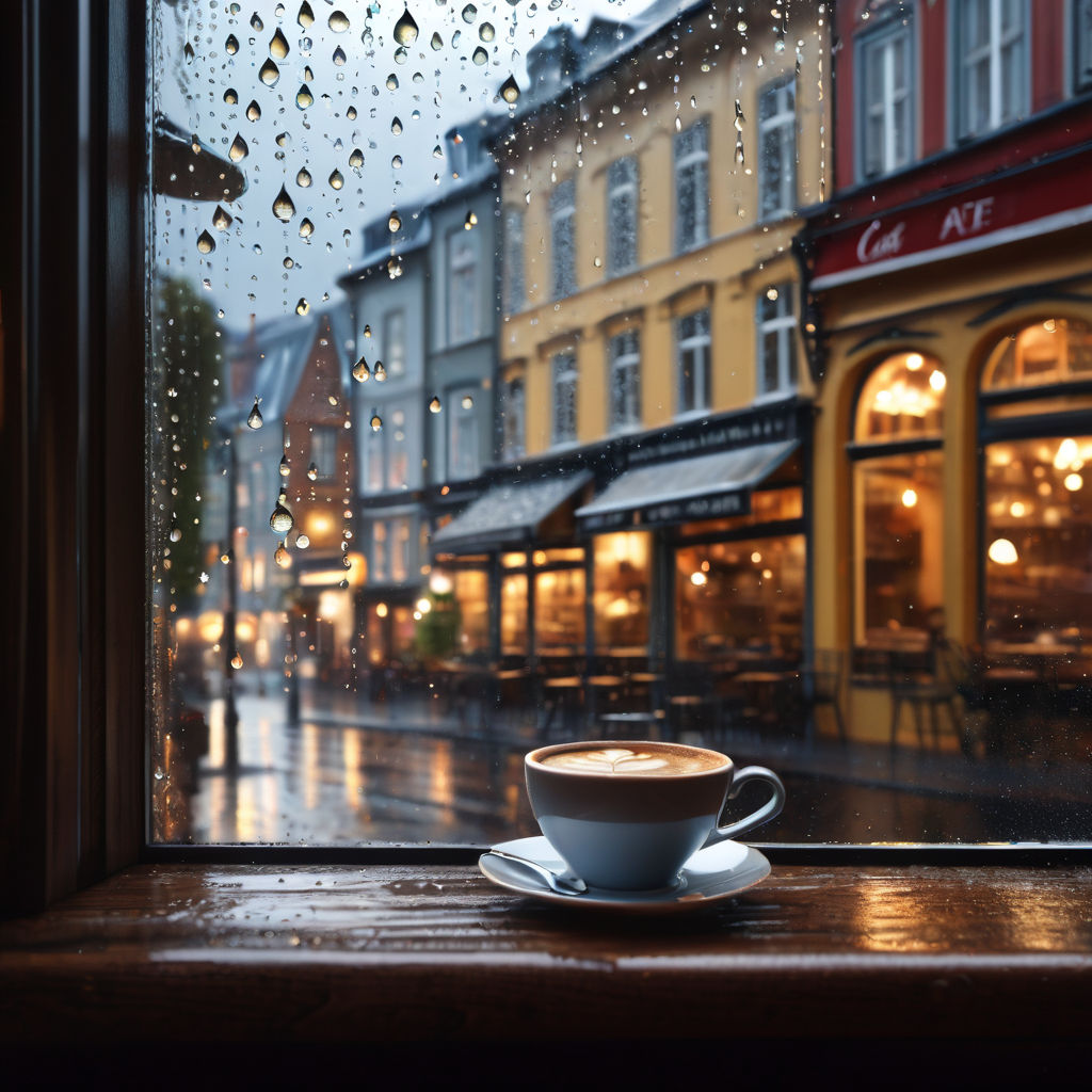 Beautiful pixel art of a cyberpunk coffeeshop in the rain