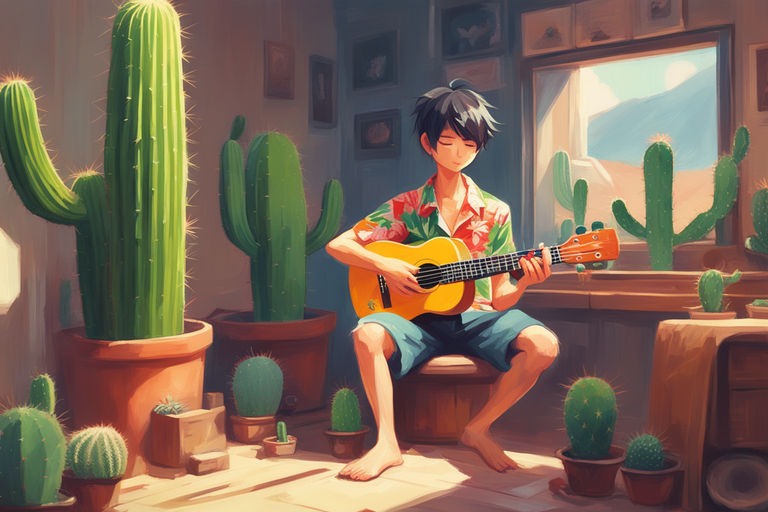 next to him is his ukulele