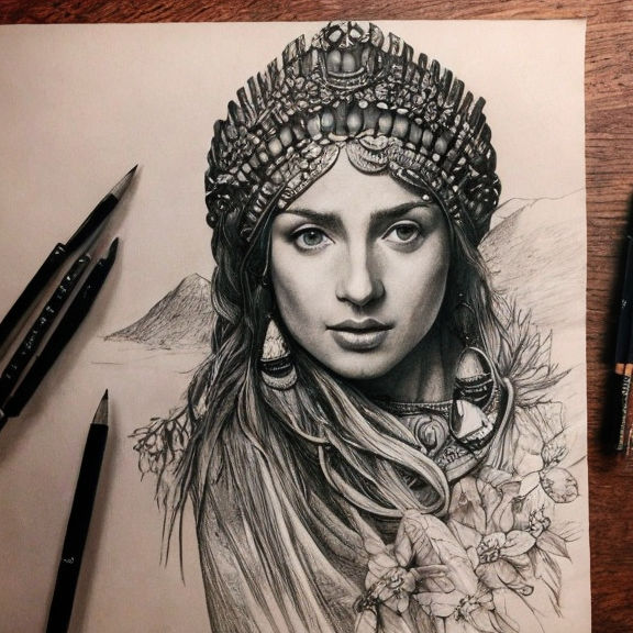 pencil sketch of a indian girl face