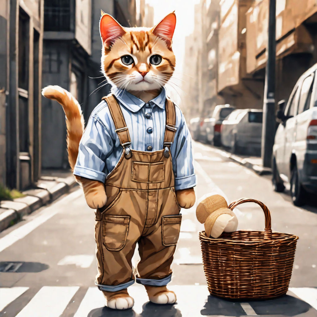 A cat wears human denim clothes and carries a backpack - Playground