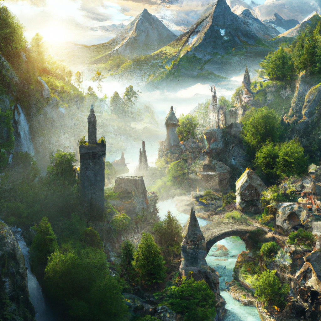 Fantasy Landscapes Elven City Digital Print Screen Saver Fantasy Art Trail  Fantasy Forest River 