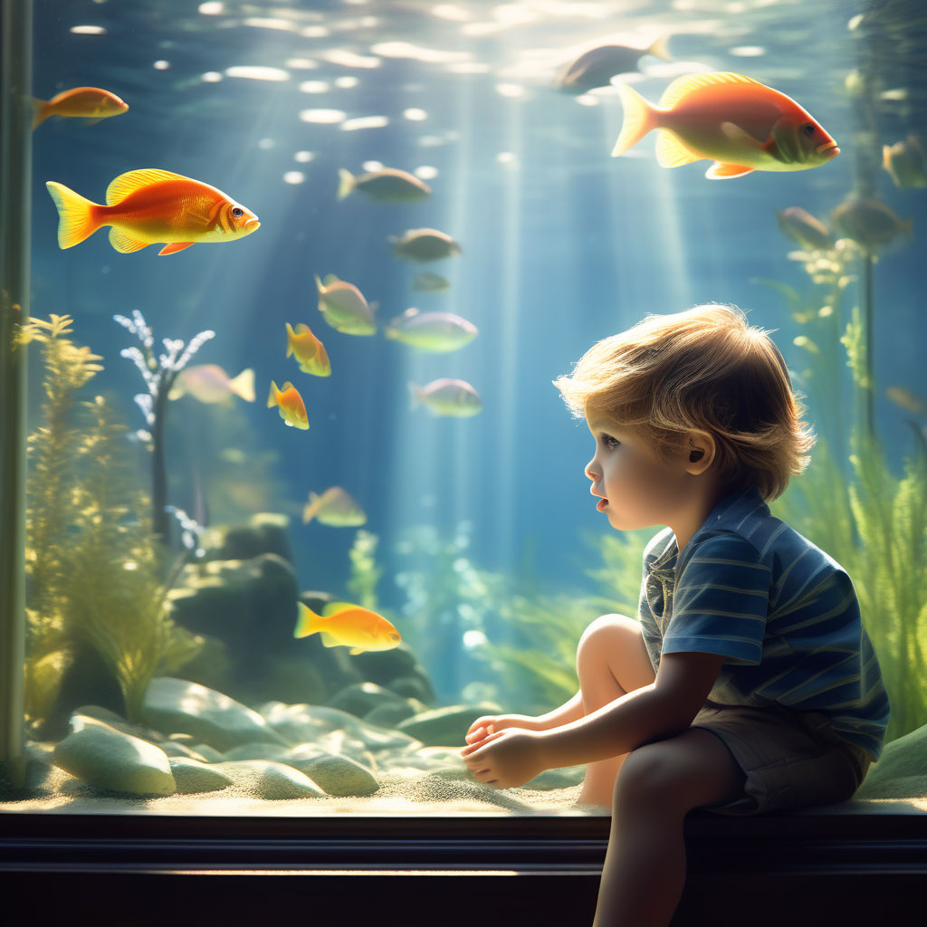 Girl 4-6 Looking At Fish In Tank, Hands by Gandee Vasan