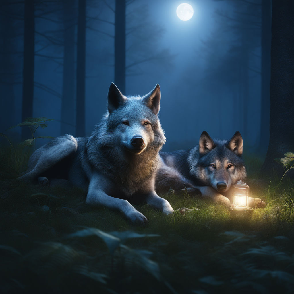 creative illustration of two wolves