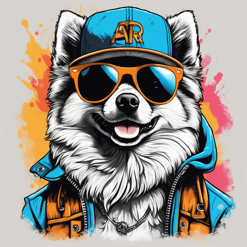 Funny Dog Wearing a Cap and Sunglasses. Vector Illustration. Cool