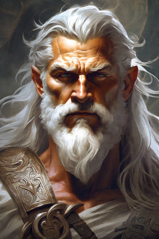 painted portrait of rugged odin, god of war, nordic