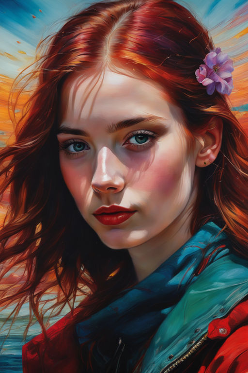 beautiful, girl, woman, colorful, art, charming, realistic, oil