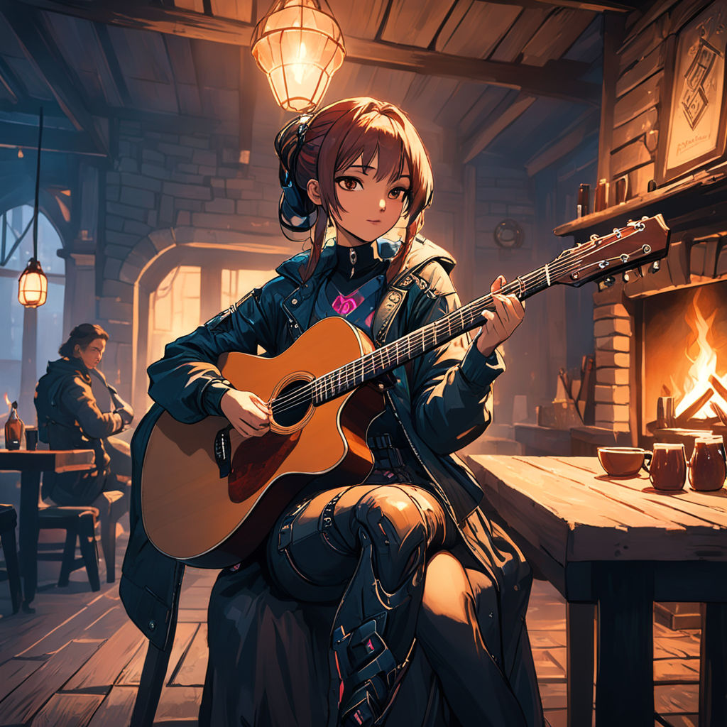 anime punk girl with guitar