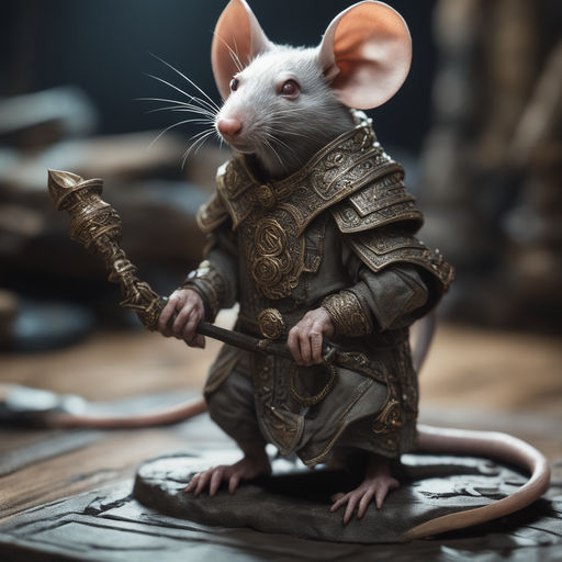 mad rat king with an emerald eye yiealding a golden  - prompthunt