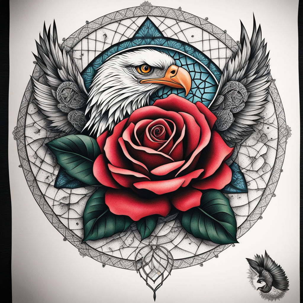 Old School American Tattoo Illustration Dagger With Rose And Whiteheaded  Eagle Stock Illustration - Download Image Now - iStock