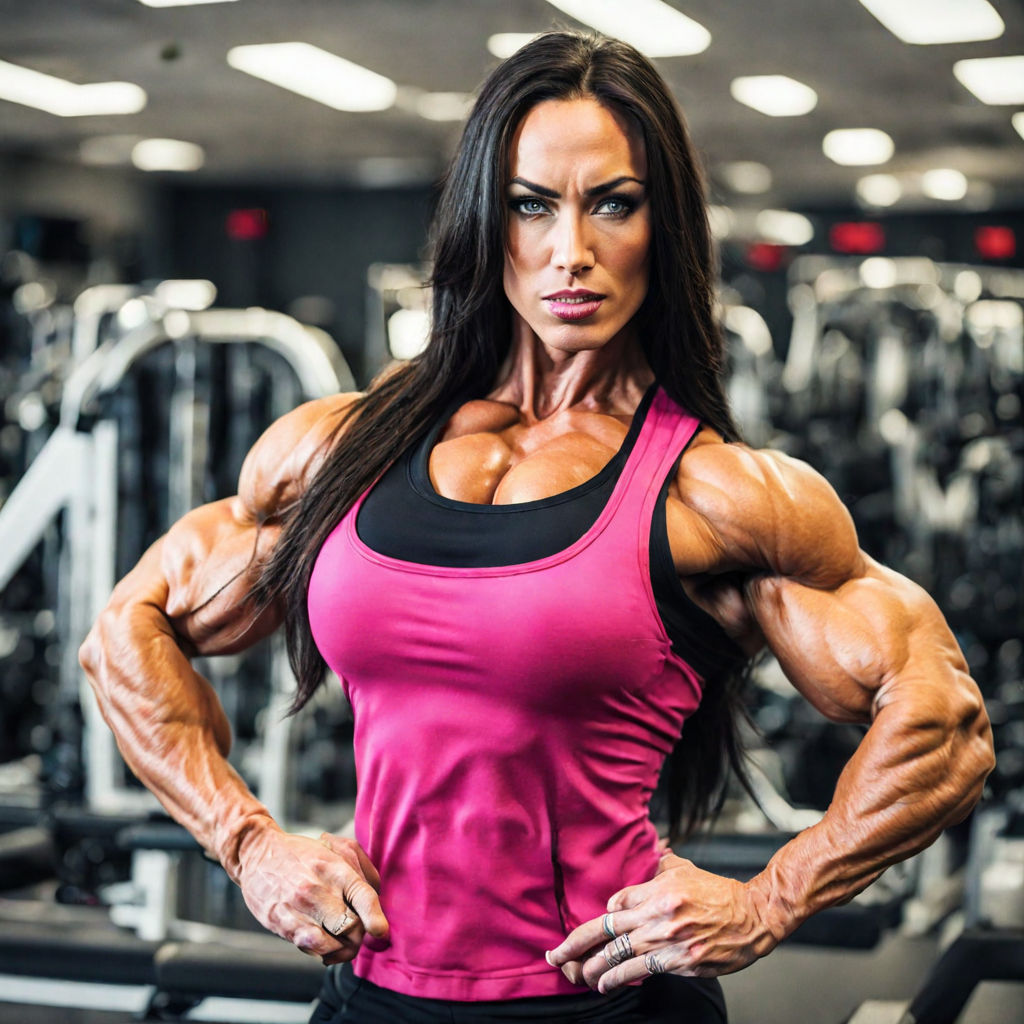 flex her arms in double biceps bosybuilding pose - Playground