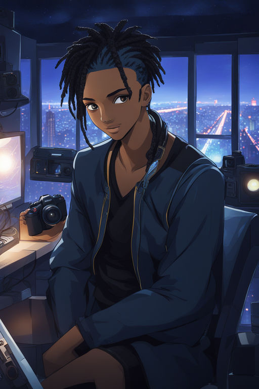 Illustration of an african american male with naruto anime style and  dreadlocks on Craiyon