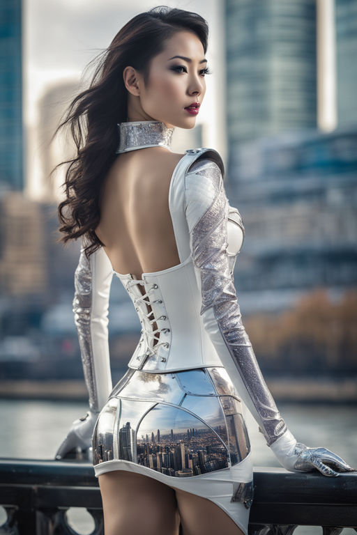 futuristic goddess in white halter see-through dress - Playground