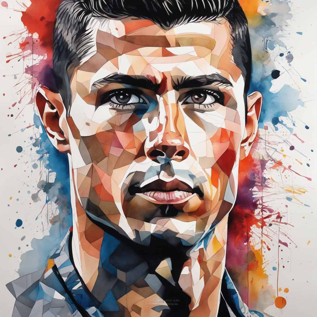 Cristiano Ronaldo dissolving into colorful liquid oil paint