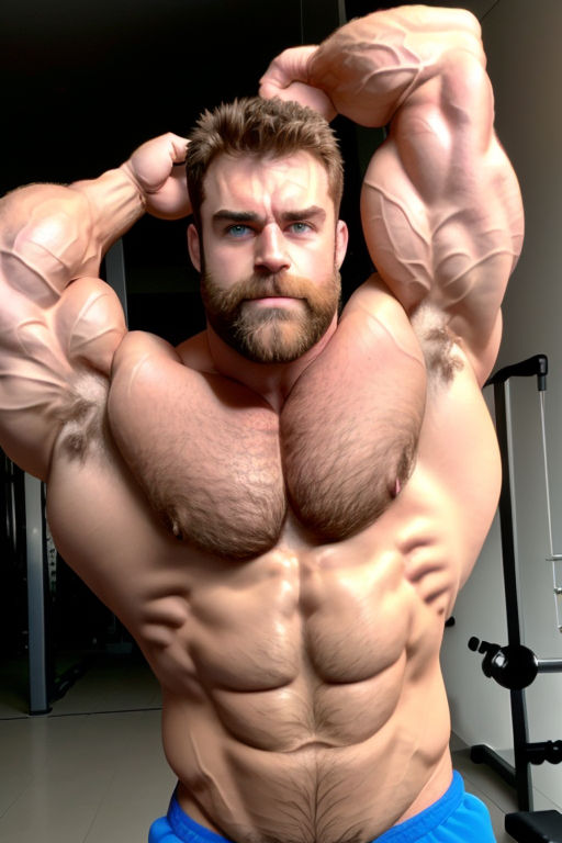 muscular muscle man with big bulging pectorial muscles and chest