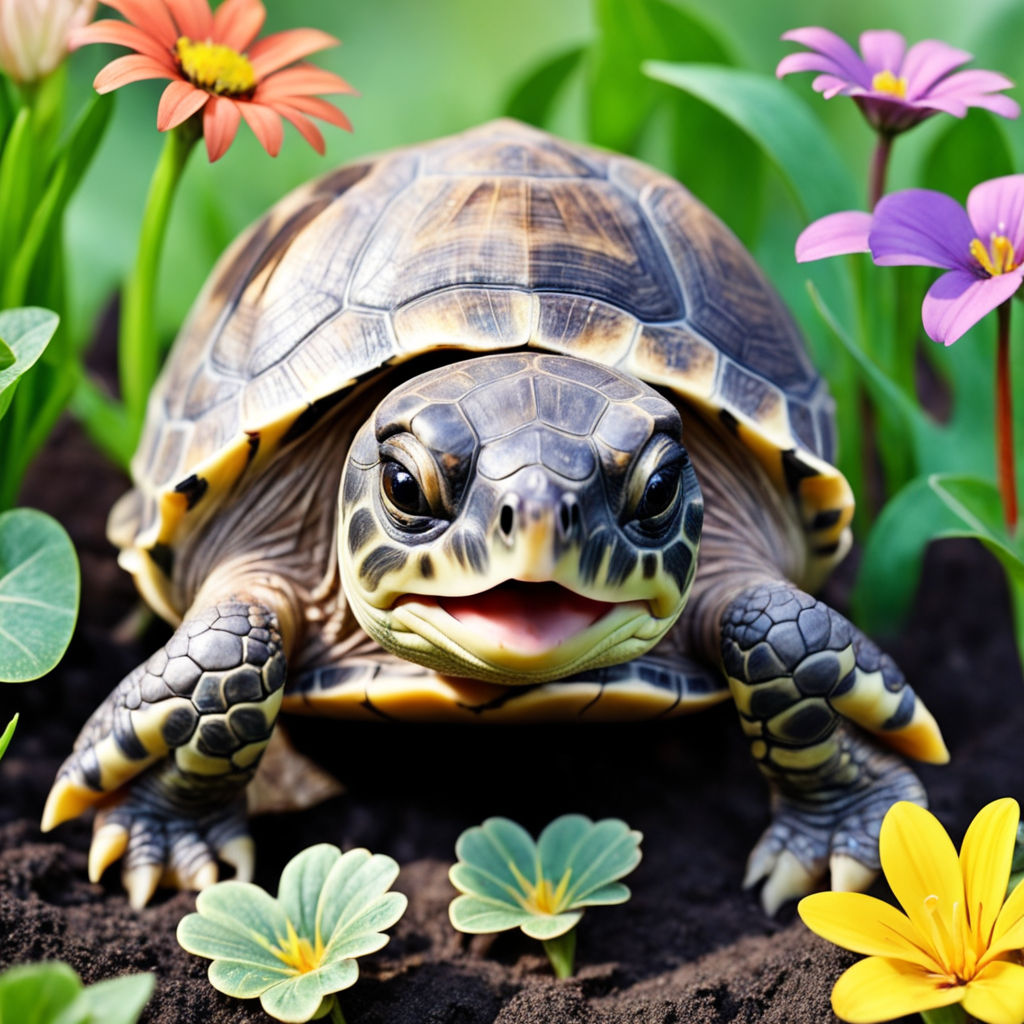 turtle eating flower