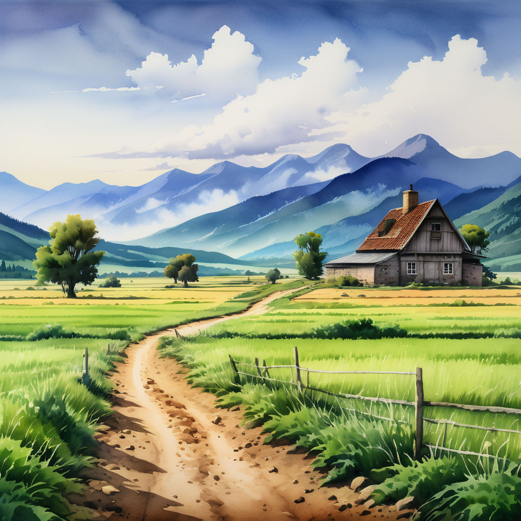 KREA - background matte painting miyazaki ghibli miyamoto anime pixar  dreamworks, full frame, vista english countryside, quaint village  waterwheel stream.