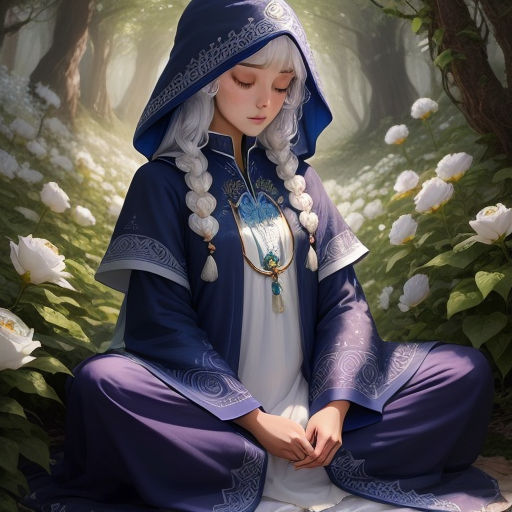 A stunning beautiful elf girl meditating