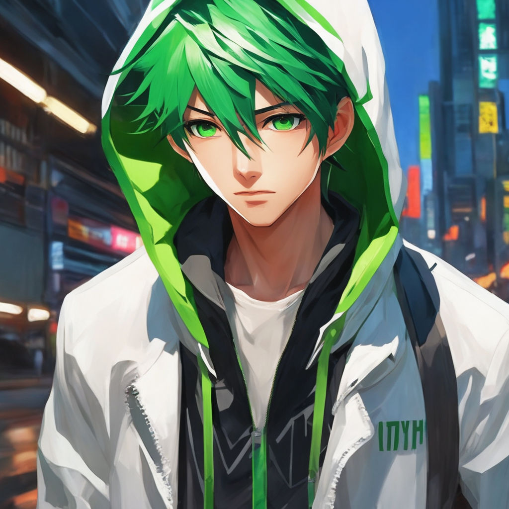 AI Art Generator: Blue and green haired anime guy