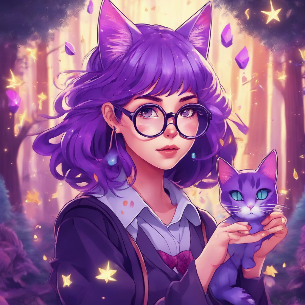 anime girl with purple hair and cat ears