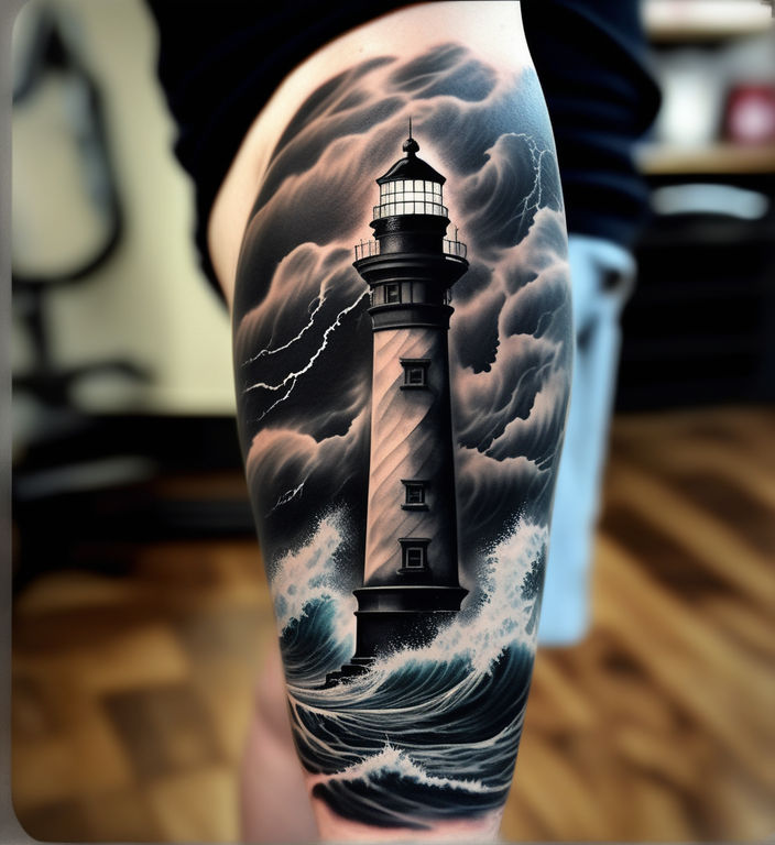 lighthouse in the storm sketch tattoo