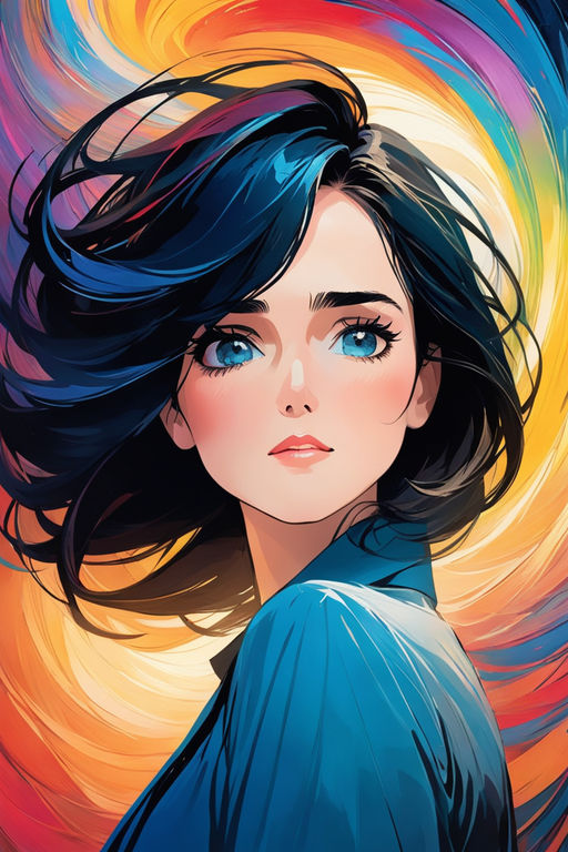 Deep dark blue haired wave anime woman with deep blue eyes - Playground