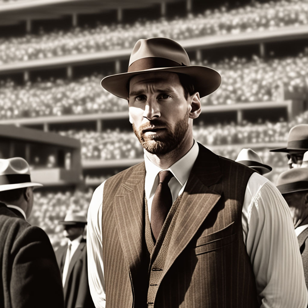 messi as oppenheimer wearing a hat in a christopher nolan movie