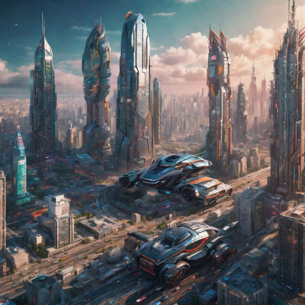 4K, cyberpunk, city, futuristic, cityscape, building, skyscraper, digital  art, mechs