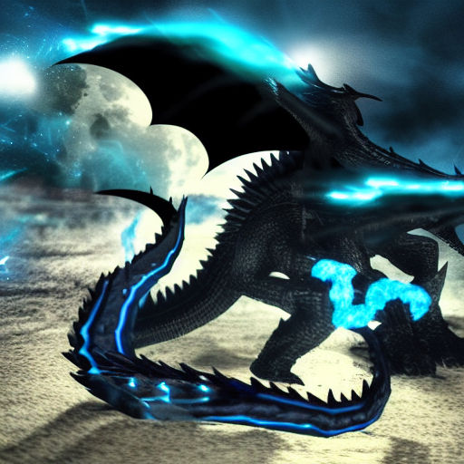 black dragon breathing blue fire