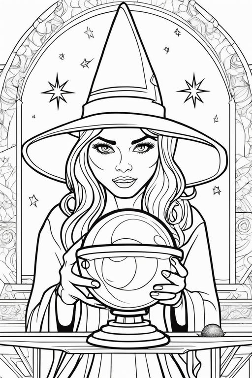 Colouring Pages Coloring Book Adults Halloween Girl Witch Crystal