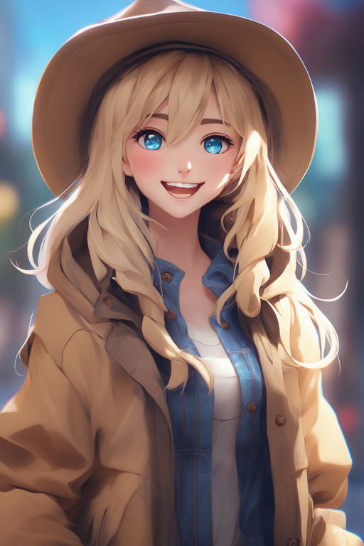 anime girl with dirty blonde hair and blue eyes