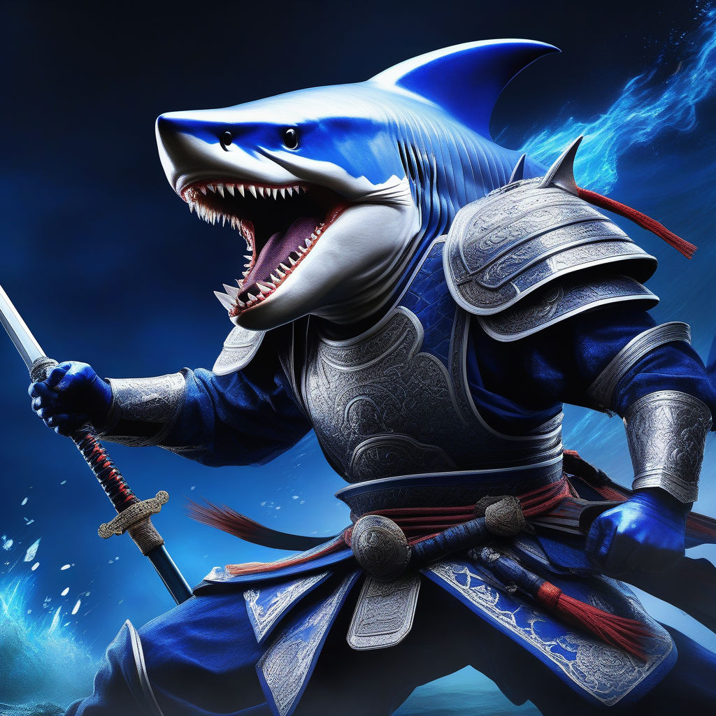 Ninja Shark Funny Fantasy Samurai T-Shirt