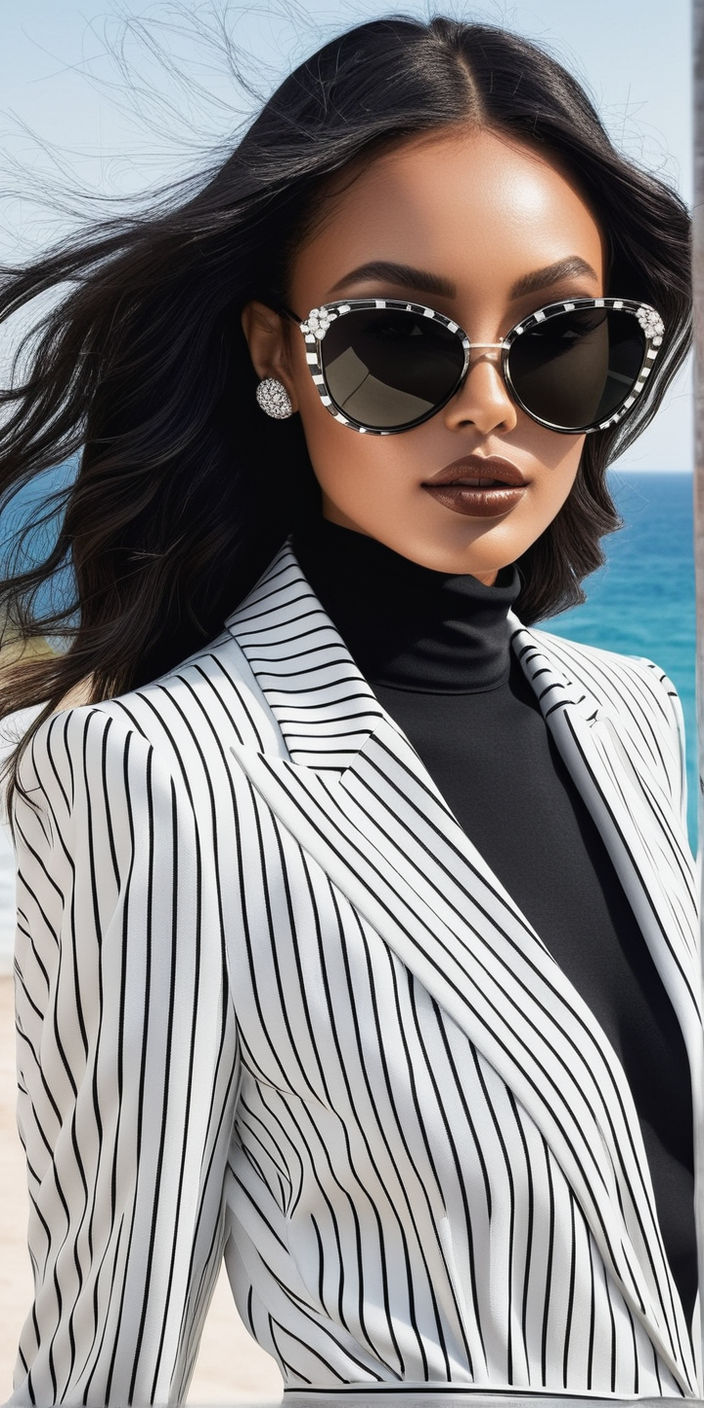 thick black melanated female beauty influencer. Redefine your style with  the exceptional collaboration that combines Ray - Ban's iconic sunglasses  and Yves Saint Laurent's sophisticated designs. At an all - white yacht